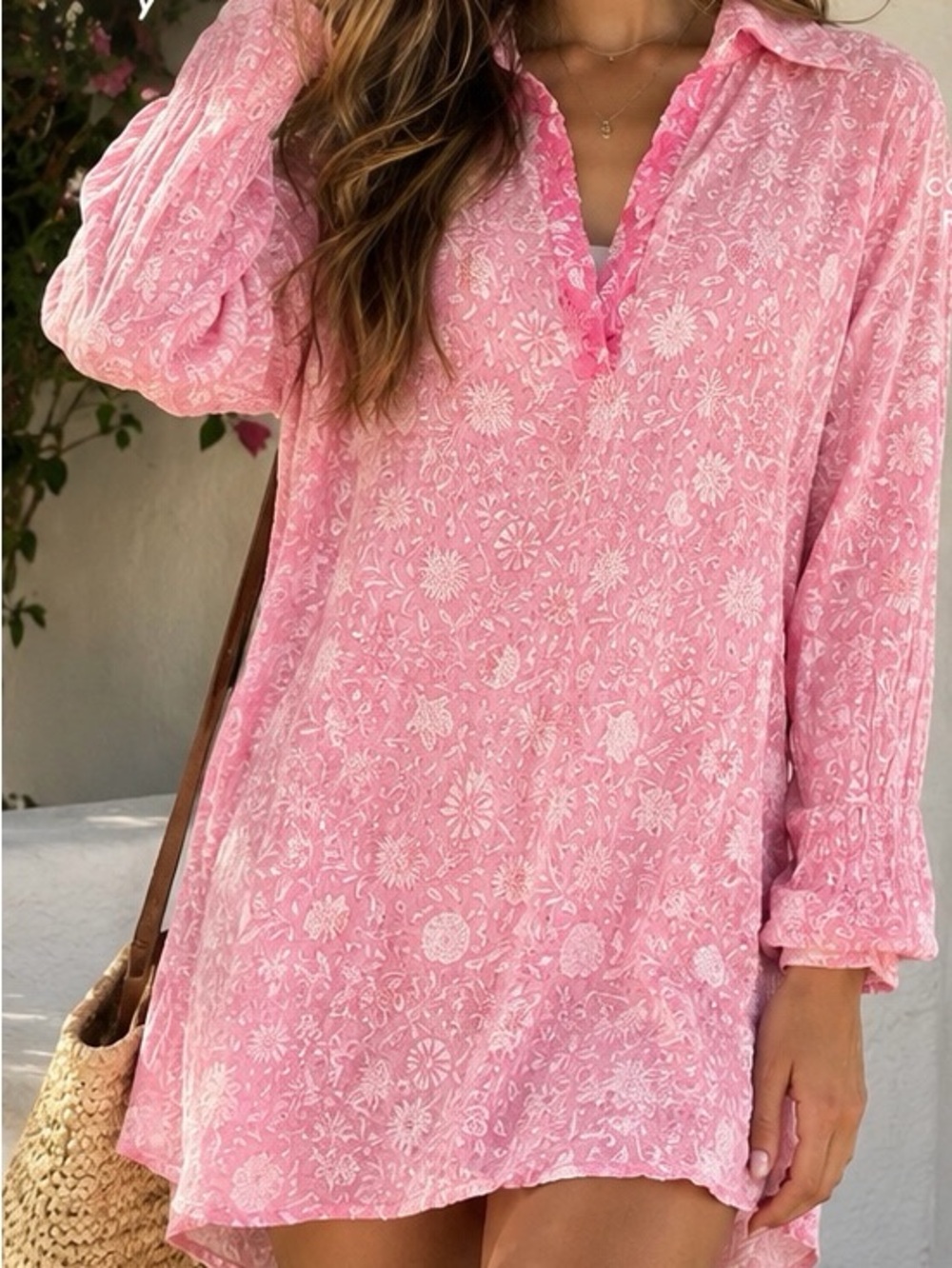 Anthropologie Ro's Garden Tunic Dress Pink Long Sleeves